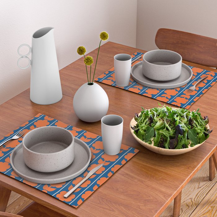 Eclectic Floral Jonnty Flowers and Stripes Orange and Blue Pattern Placemat Gallery Image 2