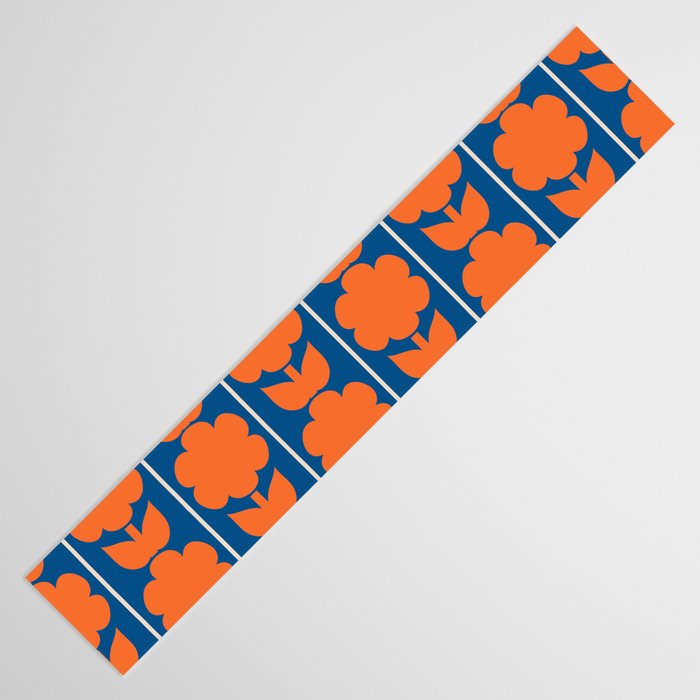 Eclectic Floral Jonnty Flowers and Stripes Orange and Blue Pattern Table Runner Gallery Image 3