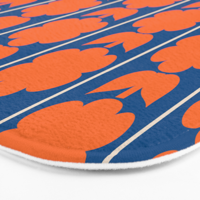 Eclectic Floral Jonnty Flowers and Stripes Orange and Blue Pattern Bath Mat Gallery Image 3