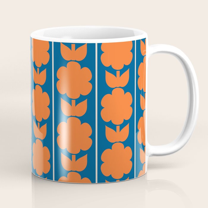 Eclectic Floral Jonnty Flowers and Stripes Orange and Blue Pattern Coffee Mug Gallery Image 1