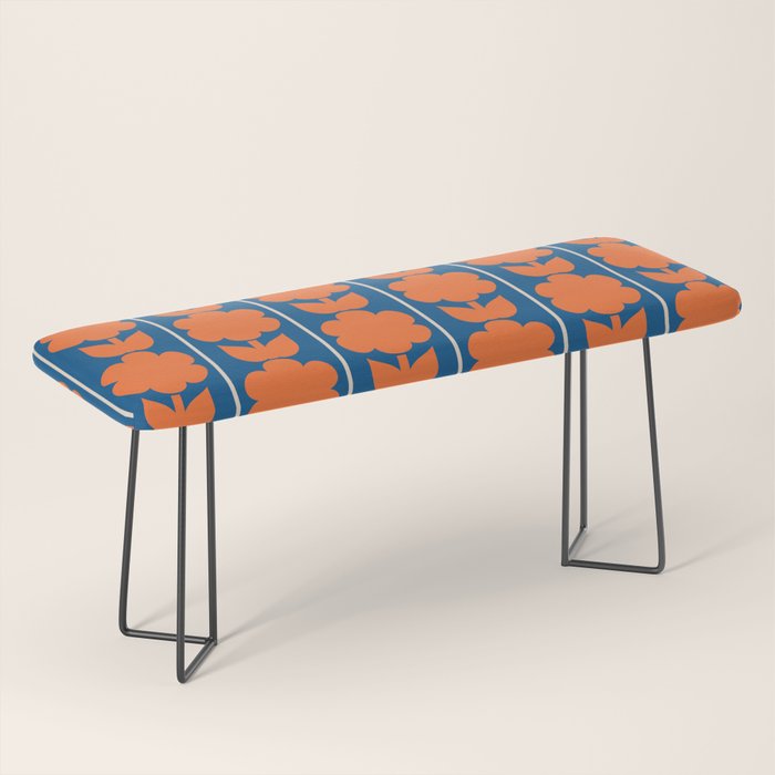 Eclectic Floral Jonnty Flowers and Stripes Orange and Blue Pattern Bench Gallery Image 1