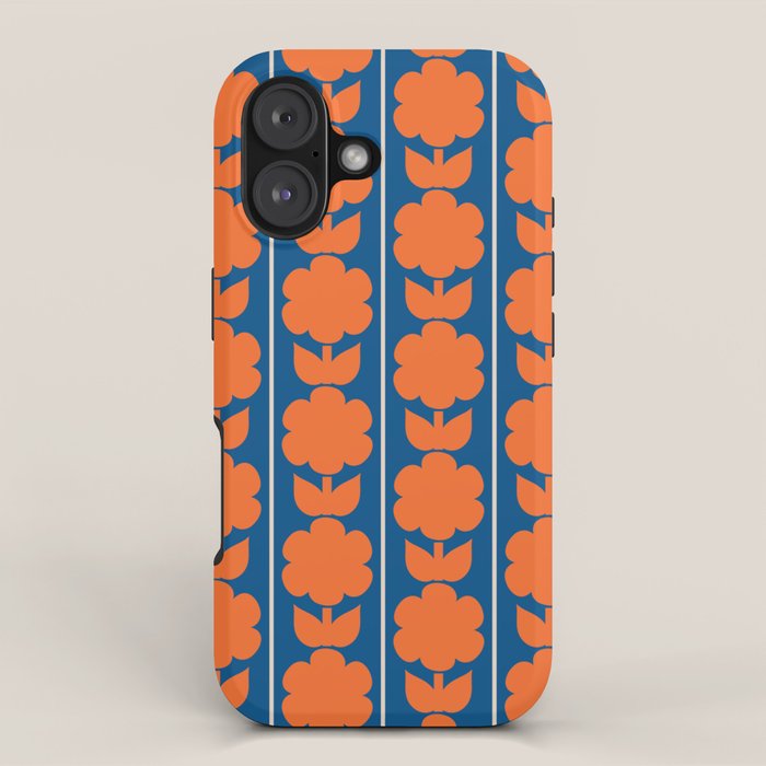 Eclectic Floral Jonnty Flowers and Stripes Orange and Blue Pattern iPhone Case Gallery Image 1
