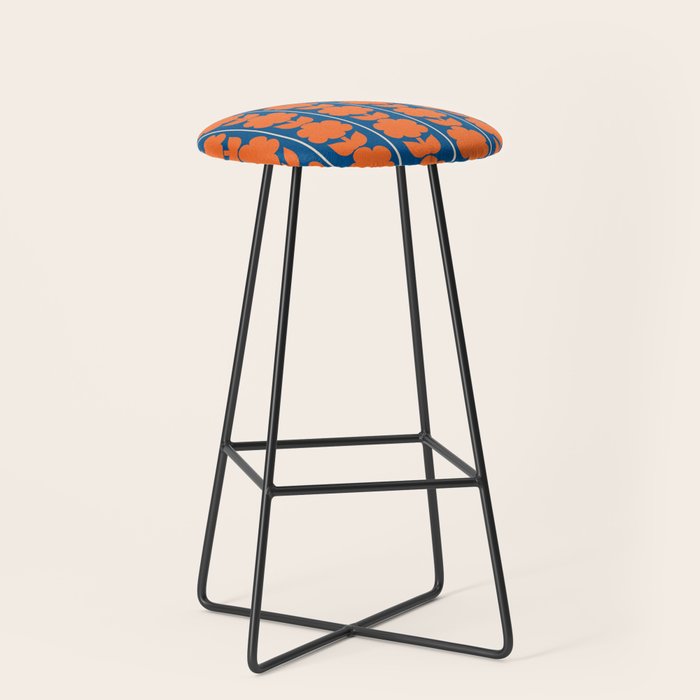 Eclectic Floral Jonnty Flowers and Stripes Orange and Blue Pattern Stool Gallery Image 1