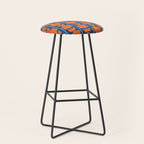 Eclectic Floral Jonnty Flowers and Stripes Orange and Blue Pattern Stool Gallery Image 1