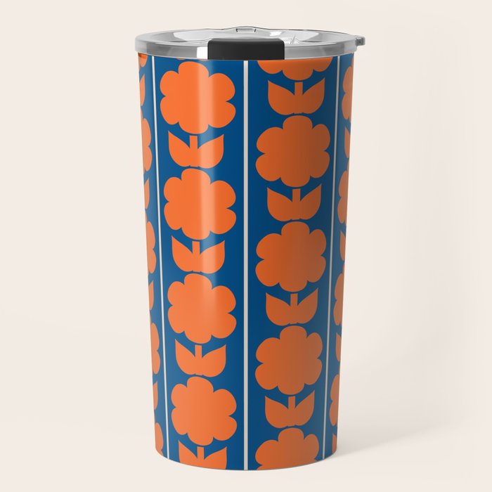 Eclectic Floral Jonnty Flowers and Stripes Orange and Blue Pattern Travel Mug Gallery Image 1