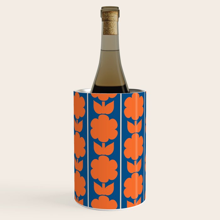 Eclectic Floral Jonnty Flowers and Stripes Orange and Blue Pattern Wine Chiller Gallery Image 3