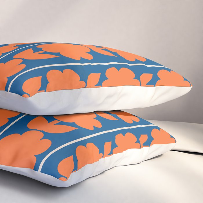 Eclectic Floral Jonnty Flowers and Stripes Orange and Blue Pattern Pillow Sham Gallery Image 3