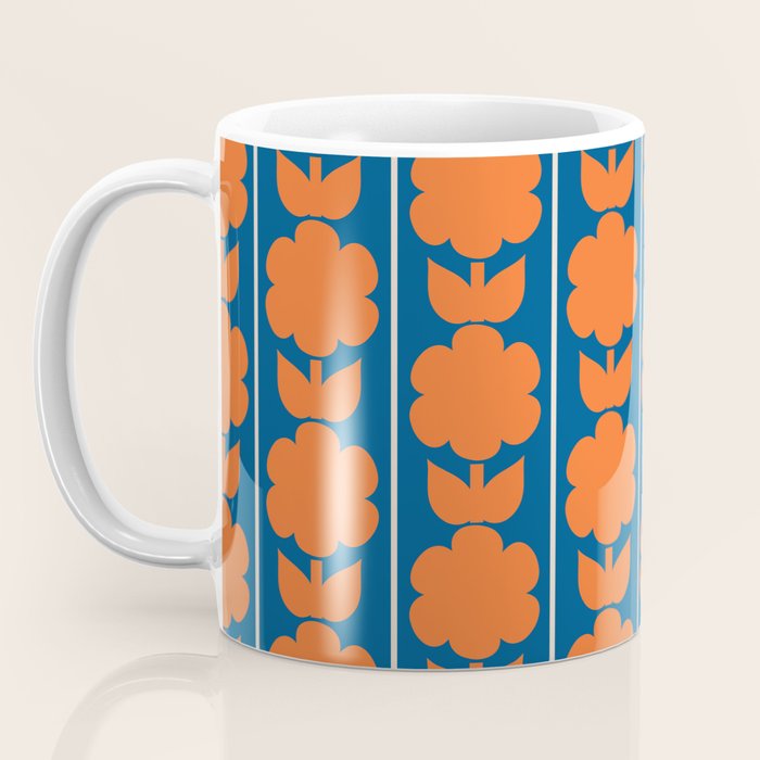 Eclectic Floral Jonnty Flowers and Stripes Orange and Blue Pattern Coffee Mug Gallery Image 3