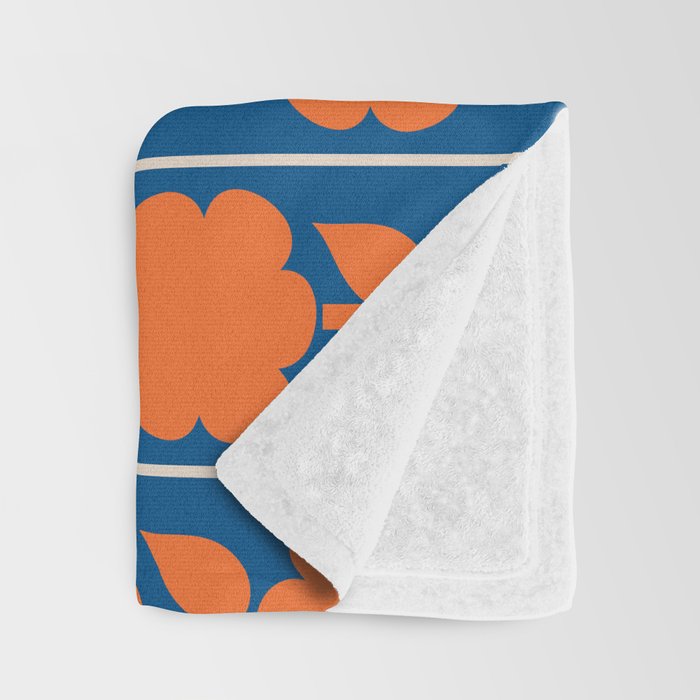 Eclectic Floral Jonnty Flowers and Stripes Orange and Blue Pattern Throw Blanket Gallery Image 3