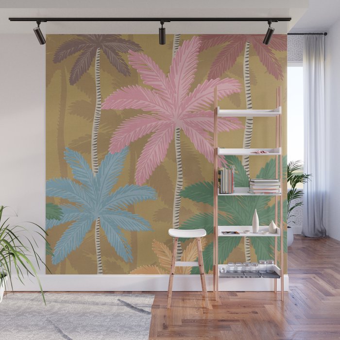 Retro Palm Springs Chic Botanicals - Golden Ochre Wall Mural Gallery Image 1