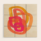 Funky Retro 70's Style Pattern Orange Pink Greindent Striped Circles Mid Century Colorful Pop Art Wood Wall Art Gallery Image 1