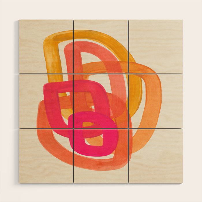 Funky Retro 70's Style Pattern Orange Pink Greindent Striped Circles Mid Century Colorful Pop Art Wood Wall Art Gallery Image 1