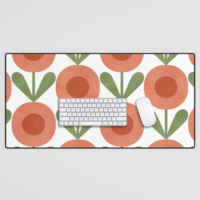 Mid Century Mod Flowers Terracotta  Desk Mat Gallery Image 1