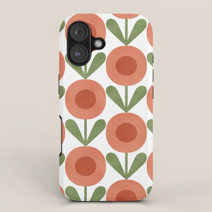 Mid Century Mod Flowers Terracotta  iPhone Case Gallery Image 1
