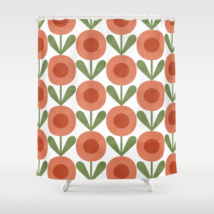 Mid Century Mod Flowers Terracotta  Shower Curtain Gallery Image 1
