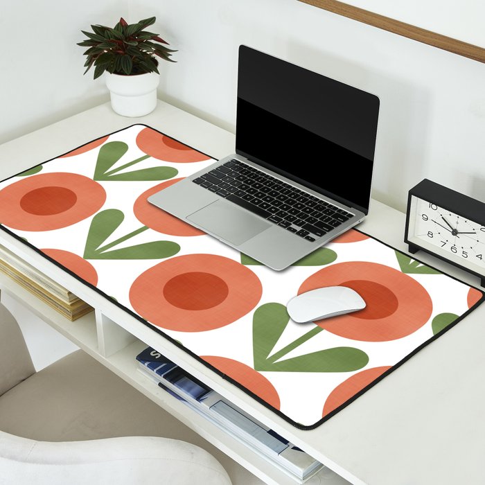 Mid Century Mod Flowers Terracotta  Desk Mat Gallery Image 2