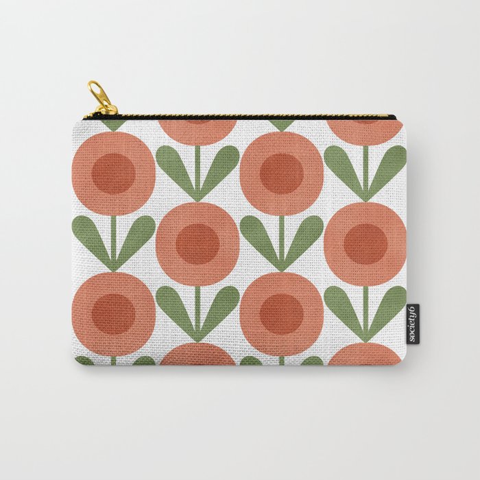 Mid Century Mod Flowers Terracotta  Carry All Pouch