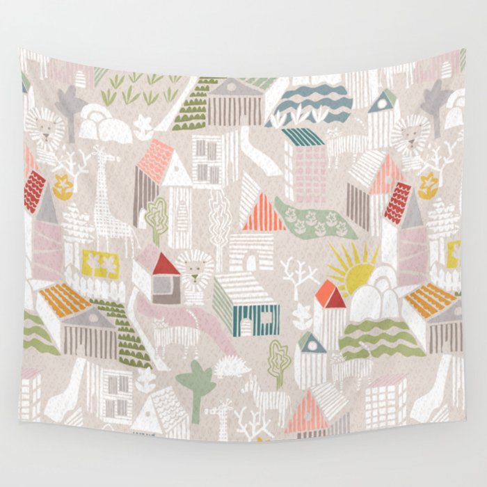 Wild animals hiding in the city Wall Tapestry Gallery Image 4
