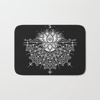 Sacred Lotus Blossom Mandala - White on Black Bath Mat Gallery Image 1
