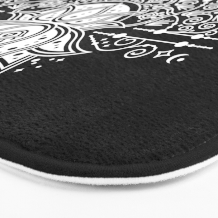 Sacred Lotus Blossom Mandala - White on Black Bath Mat Gallery Image 3