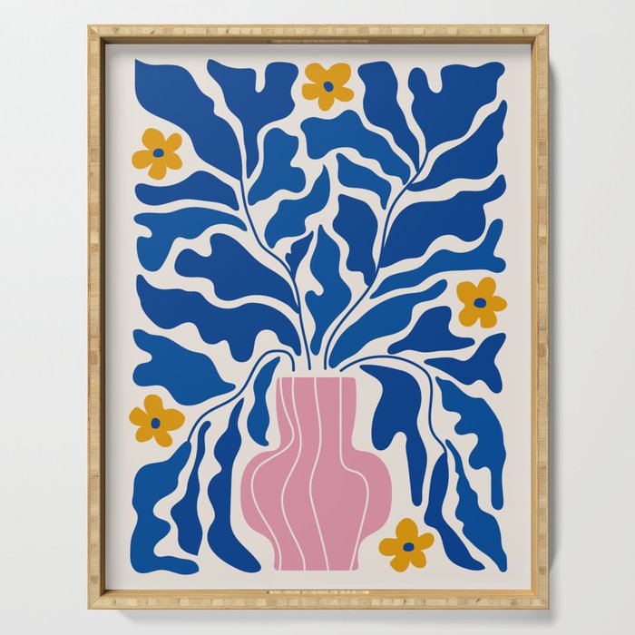 Summer Bloom: Electric Blue Leaves & Golden Poppies Serving Tray Gallery Image 1