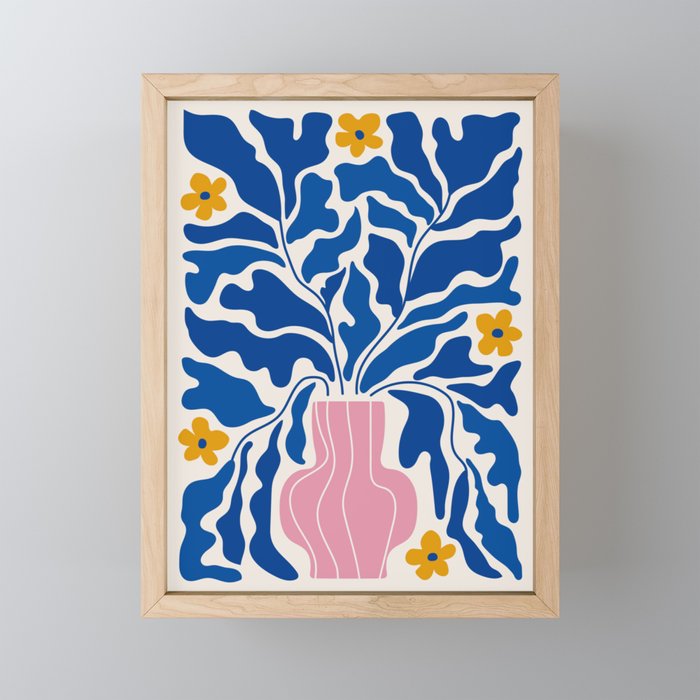 Summer Bloom: Electric Blue Leaves & Golden Poppies Mini Art Print Gallery Image 1