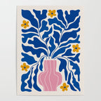 Summer Bloom: Electric Blue Leaves & Golden Poppies Poster Gallery Image 4