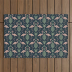 Palm Flamingos . Navy Outdoor Rug Gallery Image 1
