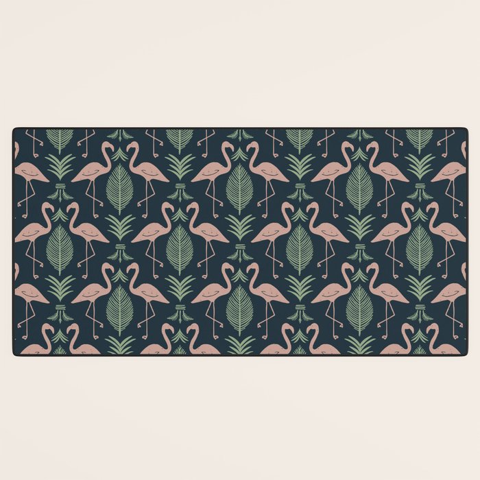 Palm Flamingos . Navy Desk Mat Gallery Image 3