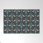 Palm Flamingos . Navy Welcome Mat Gallery Image 1