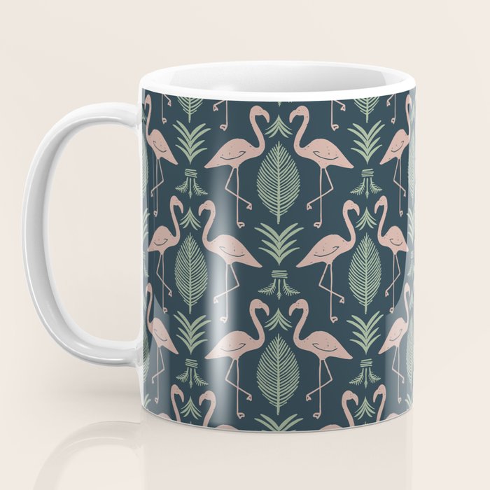 Palm Flamingos . Navy Coffee Mug Gallery Image 3