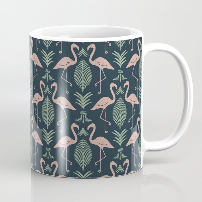 Palm Flamingos . Navy Coffee Mug Gallery Image 1