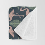 Palm Flamingos . Navy Throw Blanket Gallery Image 3