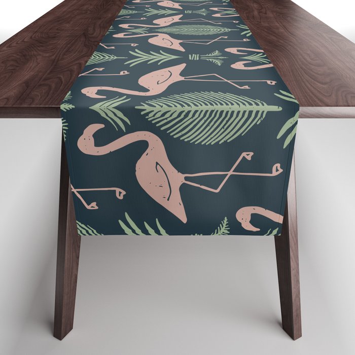 Palm Flamingos . Navy Table Runner Gallery Image 1