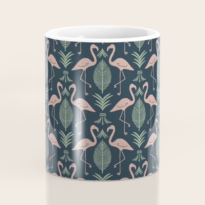 Palm Flamingos . Navy Coffee Mug Gallery Image 4
