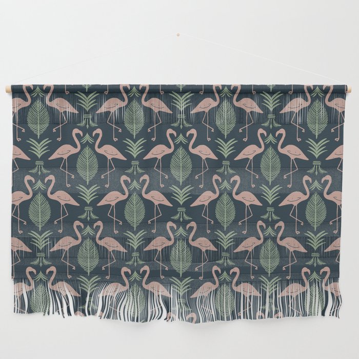 Palm Flamingos . Navy Wall Hanging Gallery Image 1