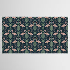 Palm Flamingos . Navy Tablecloth Gallery Image 2