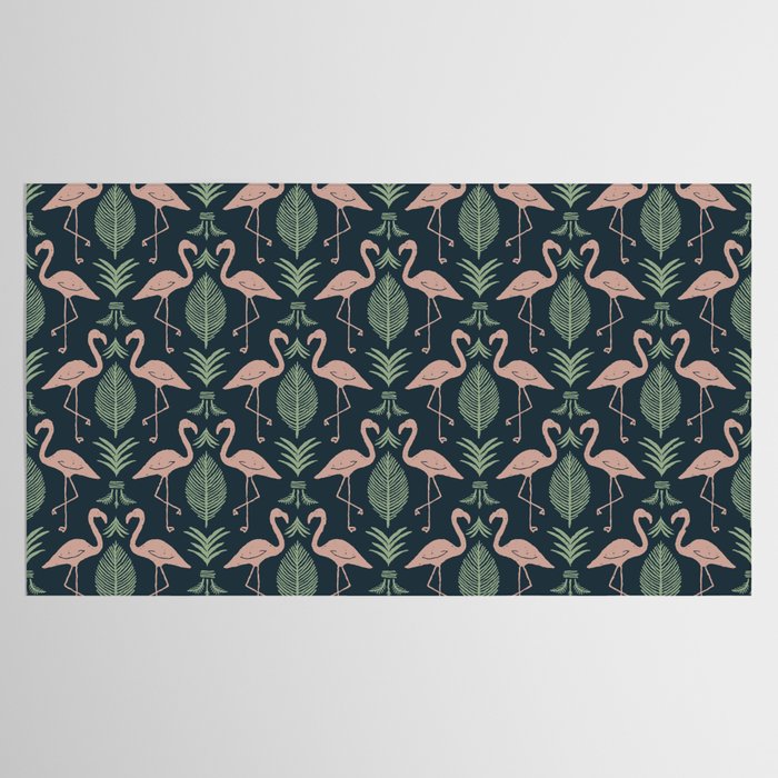 Palm Flamingos . Navy Tablecloth Gallery Image 2