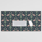 Palm Flamingos . Navy Desk Mat Gallery Image 1