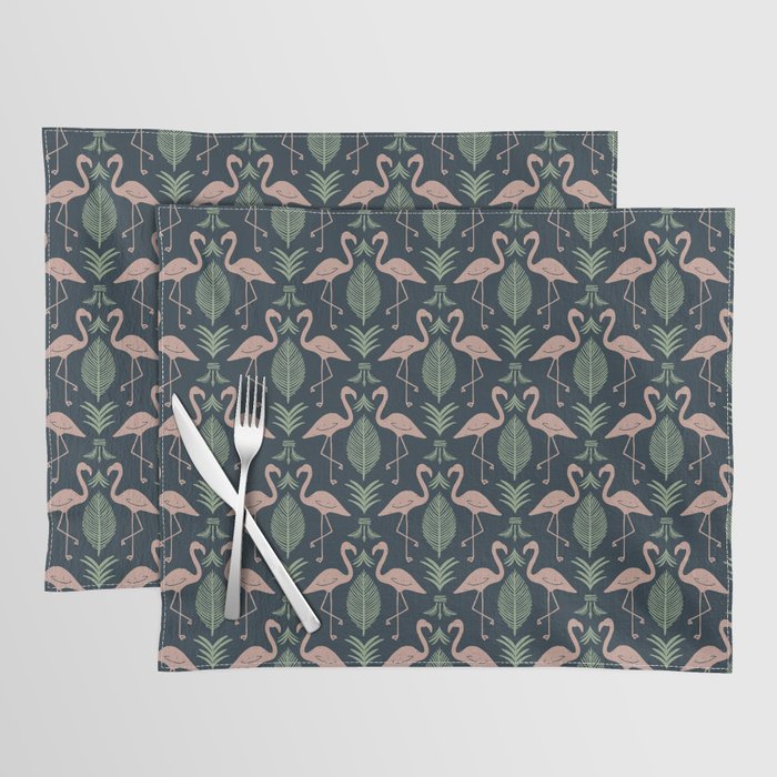 Palm Flamingos . Navy Placemat Gallery Image 1