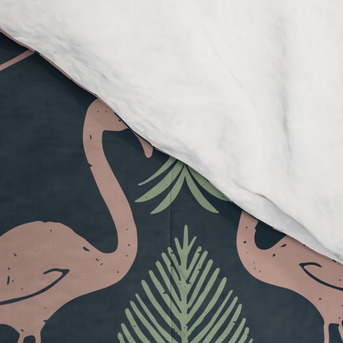 Palm Flamingos . Navy Comforter Gallery Image 4