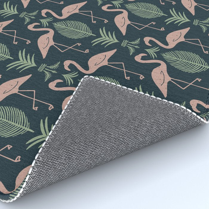 Palm Flamingos . Navy Rug Gallery Image 4