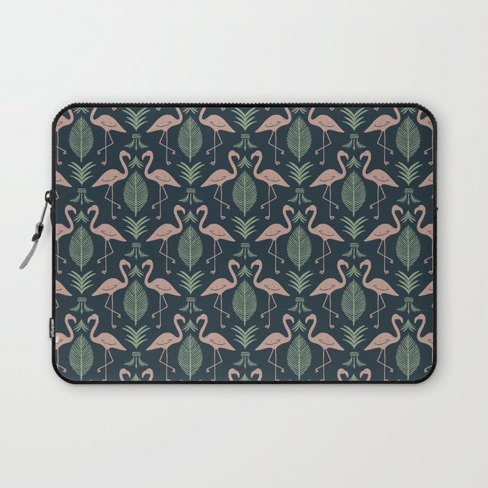 Palm Flamingos . Navy Laptop Sleeve Gallery Image 1