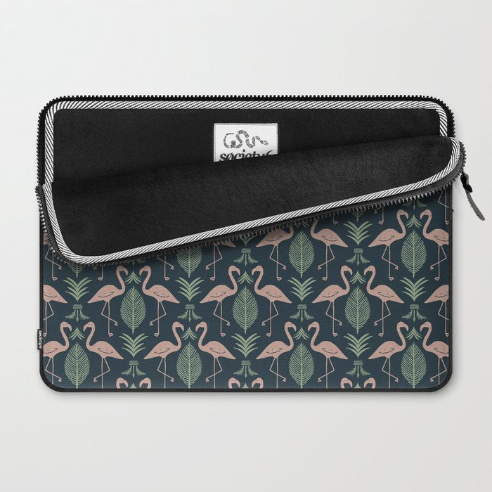 Palm Flamingos . Navy Laptop Sleeve Gallery Image 2