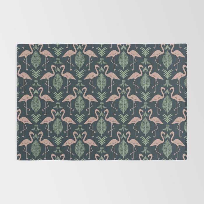 Palm Flamingos . Navy Rug Gallery Image 2