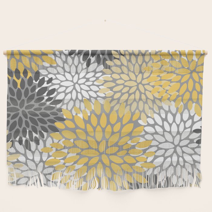 Modern Elegant Chic Floral Pattern, Soft Yellow, Gray, White Wall Hanging Gallery Image 1