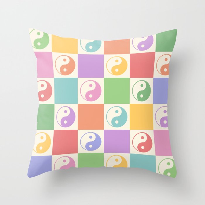 Colorful Yin Yang Checkered Pattern Throw Pillow Gallery Image 6