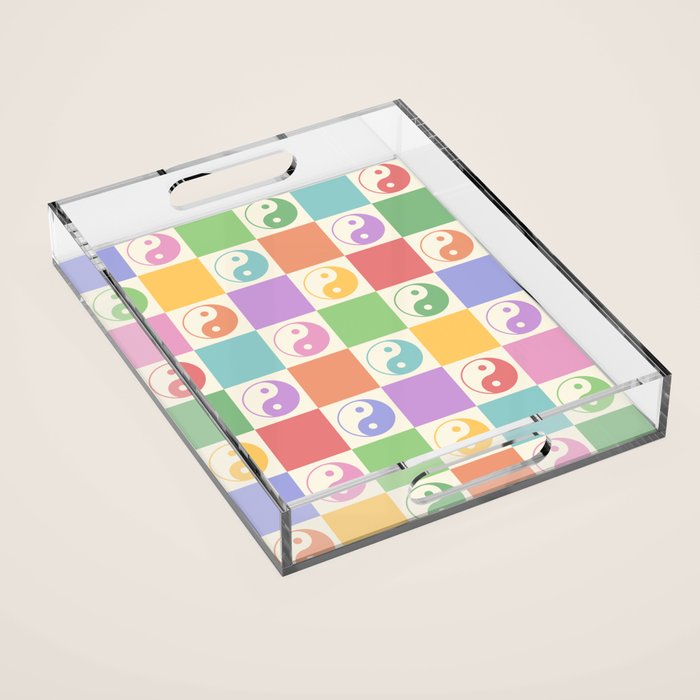 Colorful Yin Yang Checkered Pattern Acrylic Tray Gallery Image 1