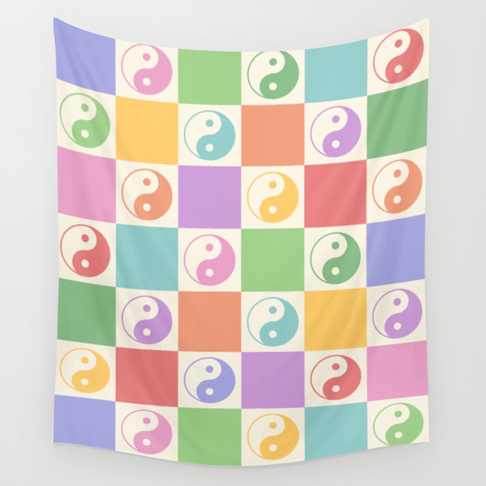 Colorful Yin Yang Checkered Pattern Wall Tapestry Gallery Image 4