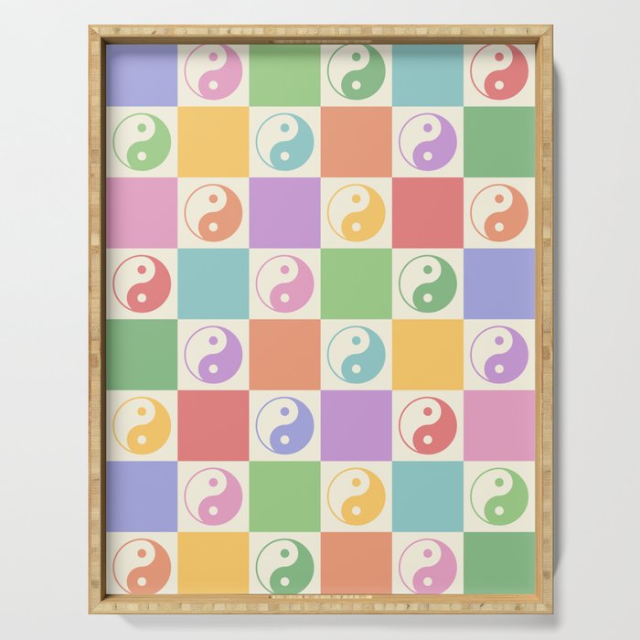 Colorful Yin Yang Checkered Pattern Serving Tray Gallery Image 1